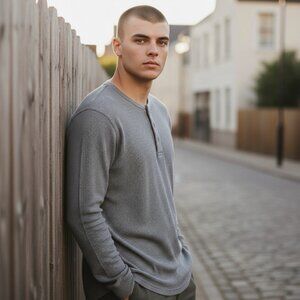 Red Head Brand Co. Mens Grey‎ Long Sleeve Henley Pullover Thermal Shirt L Large